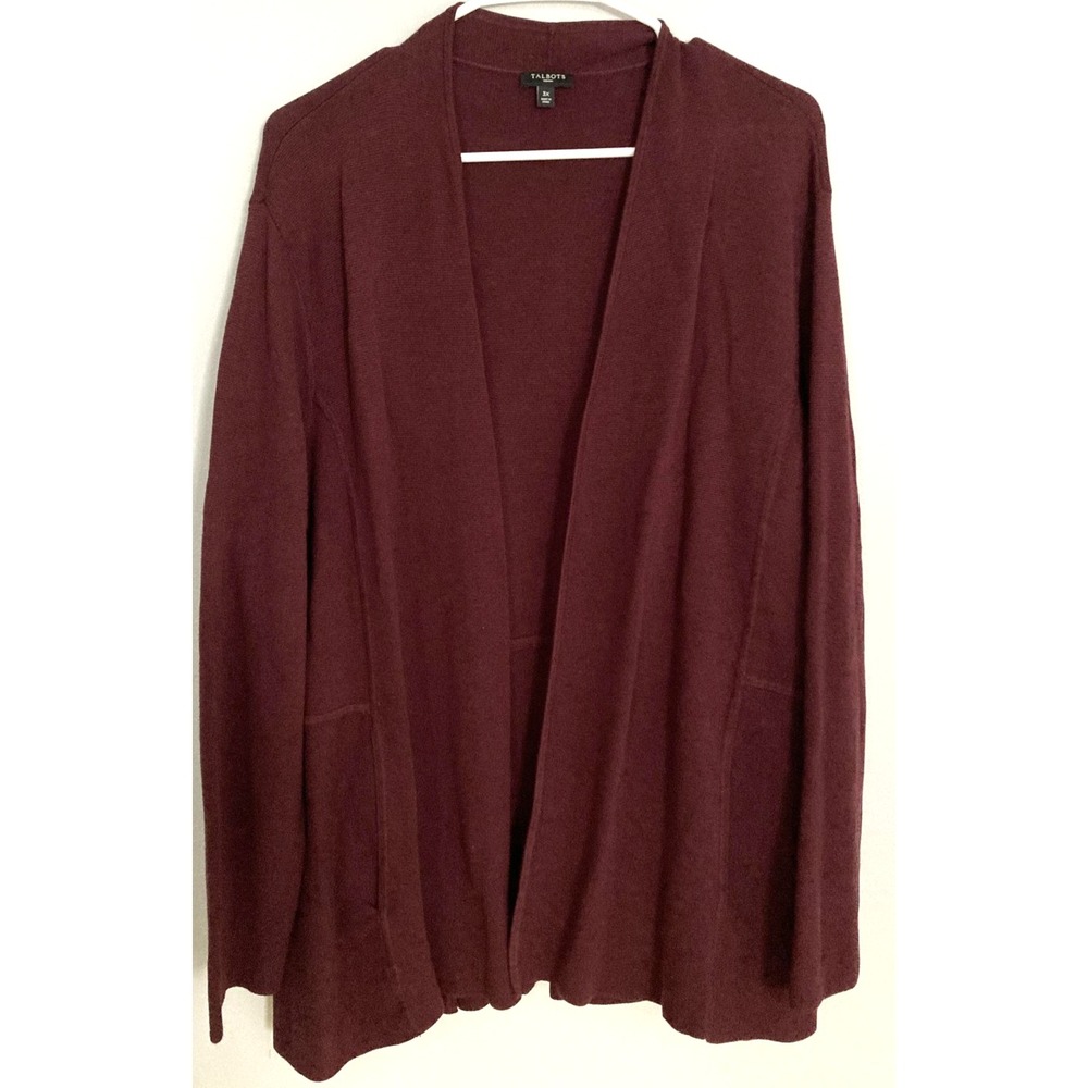 Talbots Cardigan Sweater Women 3X Light Burgundy Cotton Rayon Open Knit Pockets